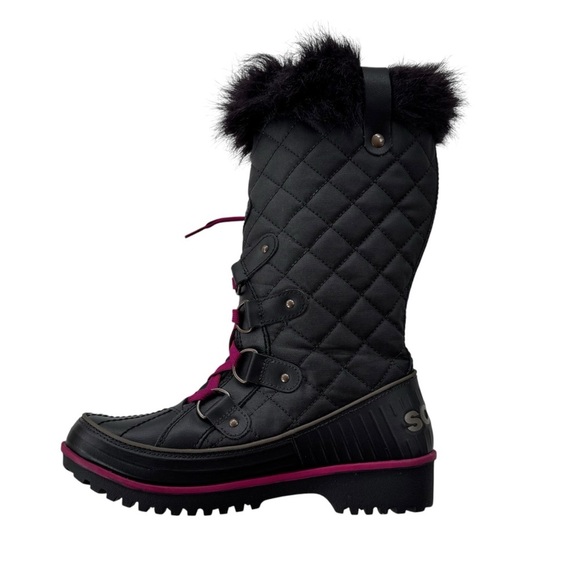Sorel Tivoli Twist Waterproof Winter Boots with Fur Trim Black Purple Size 7 - Picture 4 of 12
